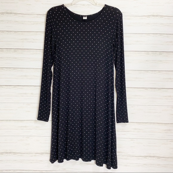 navy polka dot swing dress